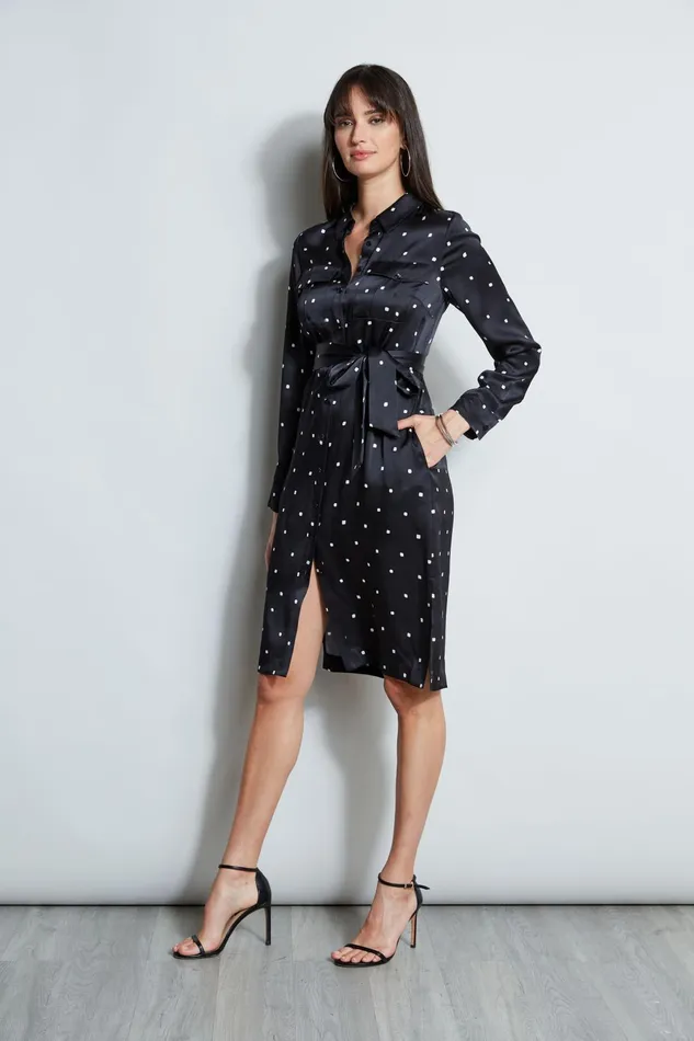 Outlet 8211 Women Midi Dresses Elie Tahari Silk Cube Dot Shirt Dress Blackfoam