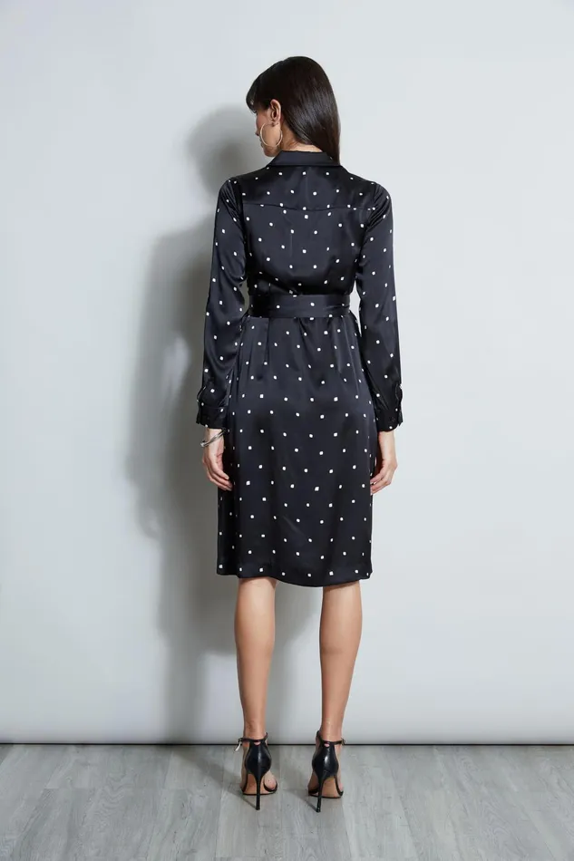 Outlet 8211 Women Midi Dresses Elie Tahari Silk Cube Dot Shirt Dress Blackfoam