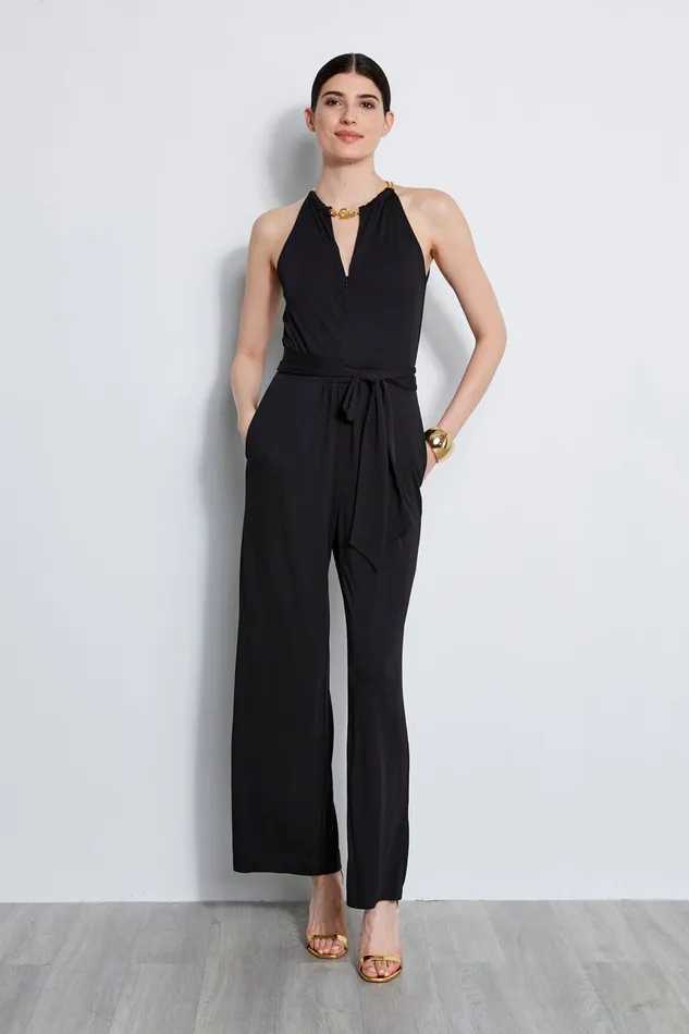 Outlet 8211 Women Sleeveless Dresses Elie Tahari Chain Jersey Jumpsuit Black