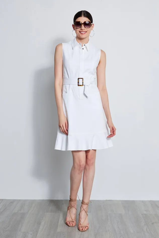 Outlet 8211 Women Sleeveless Dresses Elie Tahari Denim Fit and Flare Dress White