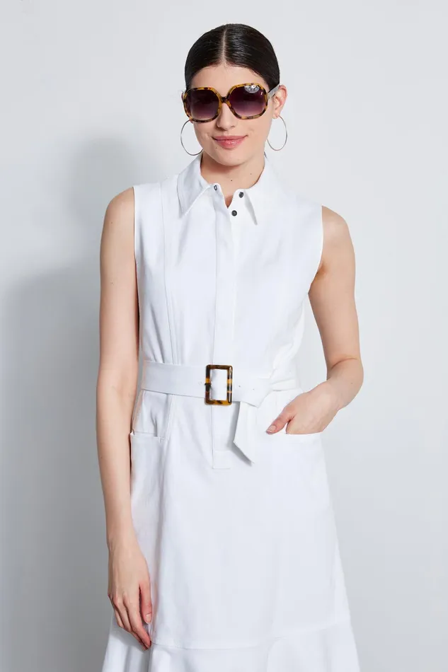 Outlet 8211 Women Sleeveless Dresses Elie Tahari Denim Fit and Flare Dress White