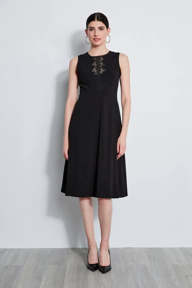 Outlet 8211 Women Sleeveless Dresses Elie Tahari Lace Applique Midi Dress Black