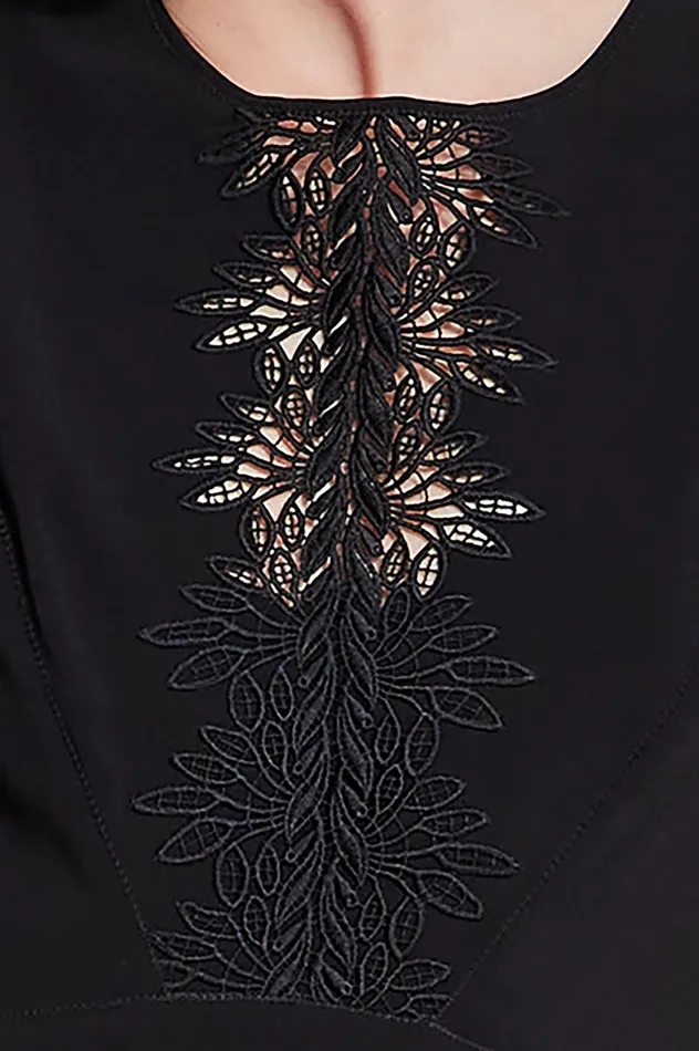 Outlet 8211 Women Sleeveless Dresses Elie Tahari Lace Applique Midi Dress Black