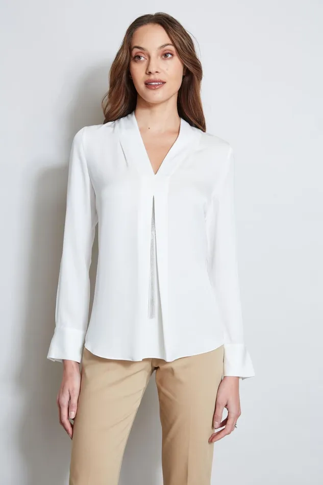 Outlet 8211 Women Suiting Elie Tahari Long Sleeve Chain Shirt Fresh Pearl