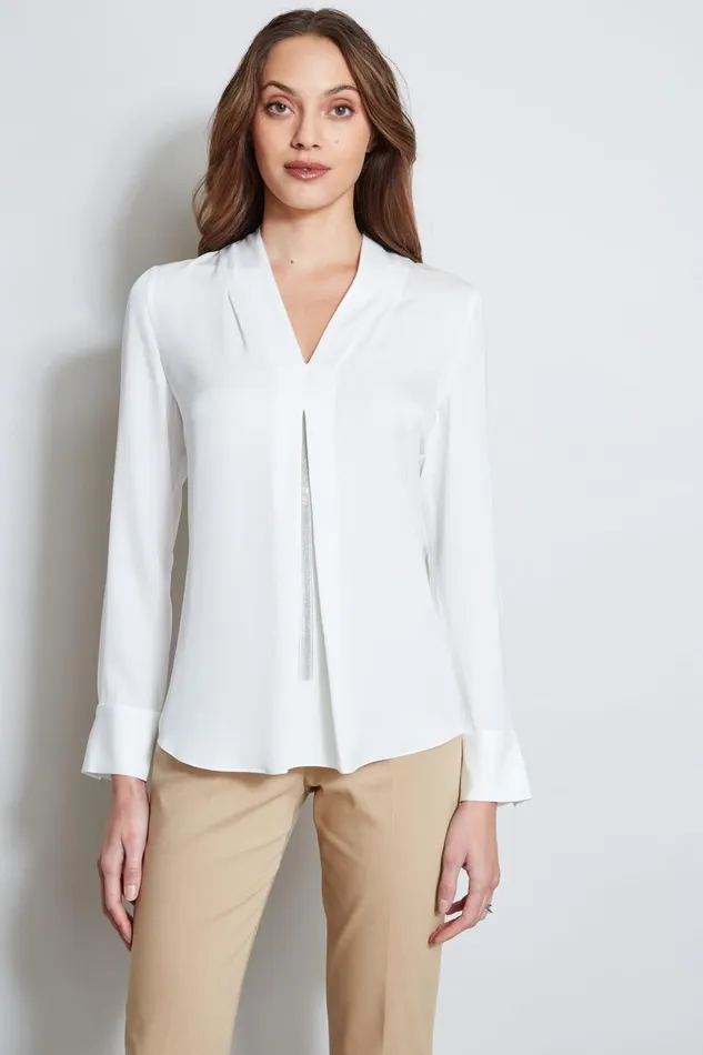 Outlet 8211 Women Suiting Elie Tahari Long Sleeve Chain Shirt Fresh Pearl