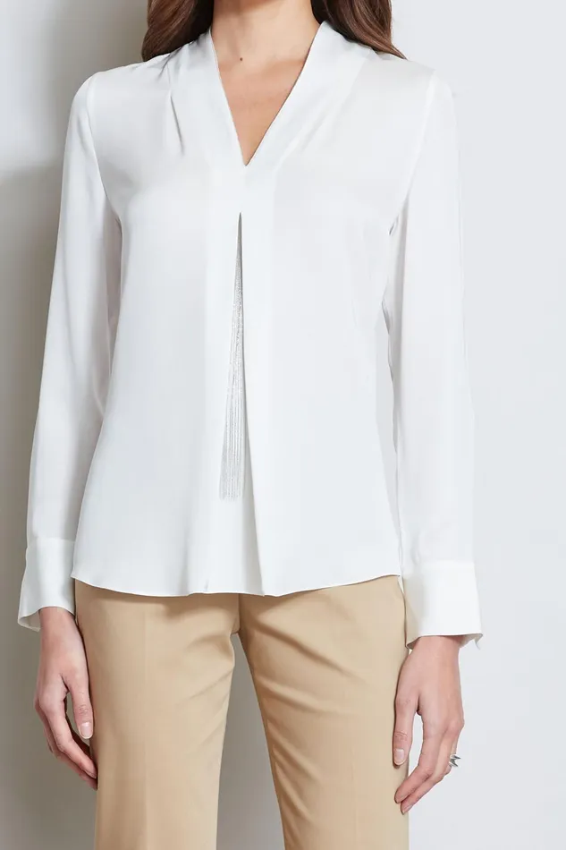 Outlet 8211 Women Suiting Elie Tahari Long Sleeve Chain Shirt Fresh Pearl