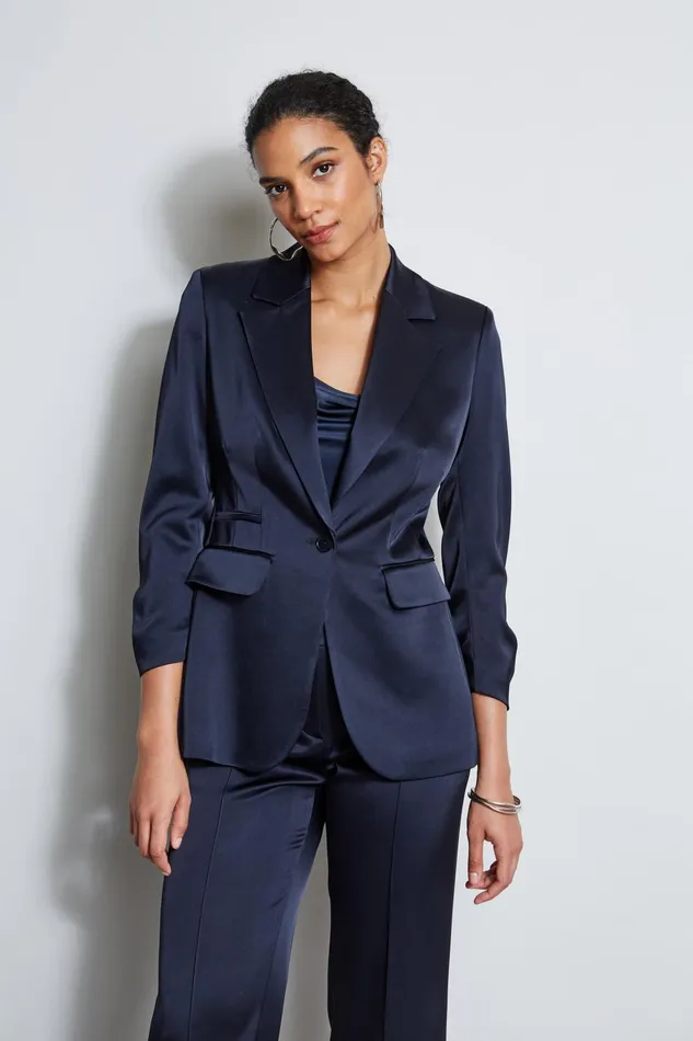 Outlet 8211 Women Suiting Elie Tahari Satin Ruched Sleeve Blazer Stargazer