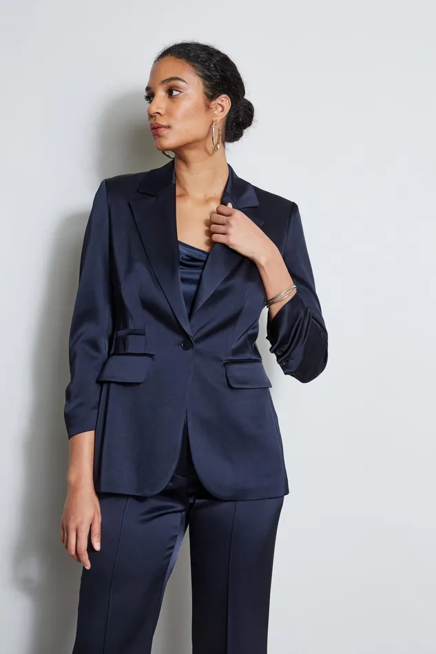 Outlet 8211 Women Suiting Elie Tahari Satin Ruched Sleeve Blazer Stargazer