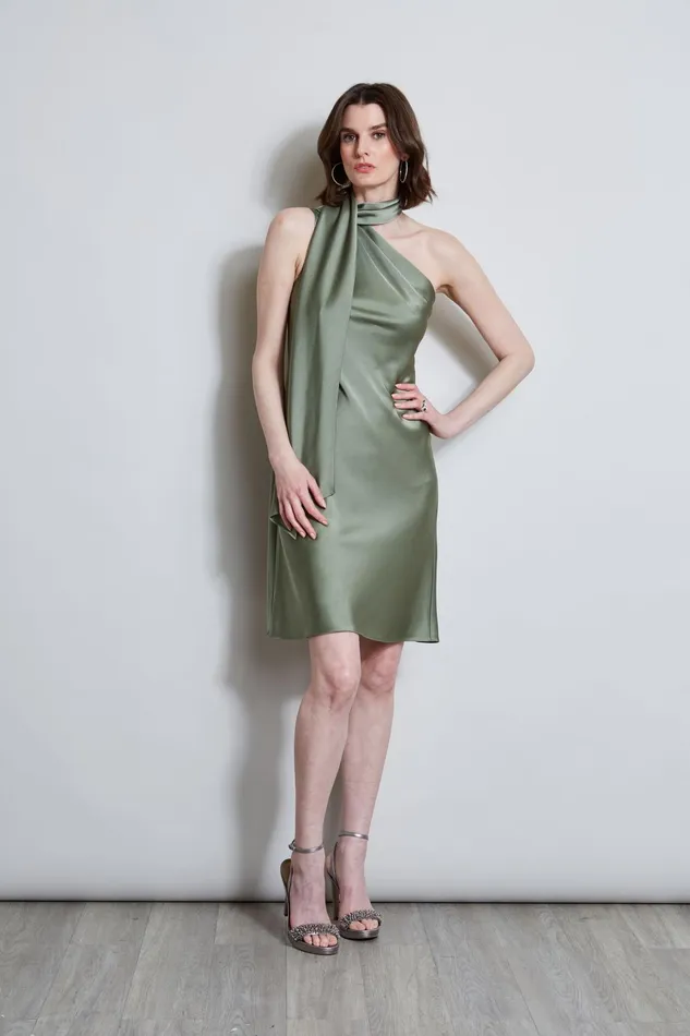 Outlet 8211 Women Suiting Elie Tahari Satin Scarf Dress Tuscan Olive