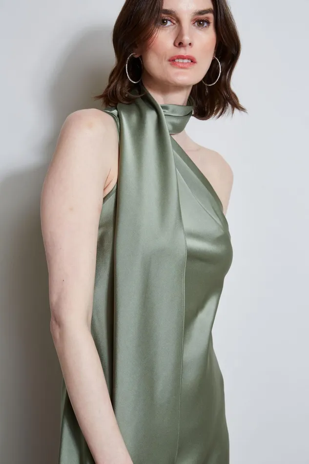 Outlet 8211 Women Suiting Elie Tahari Satin Scarf Dress Tuscan Olive