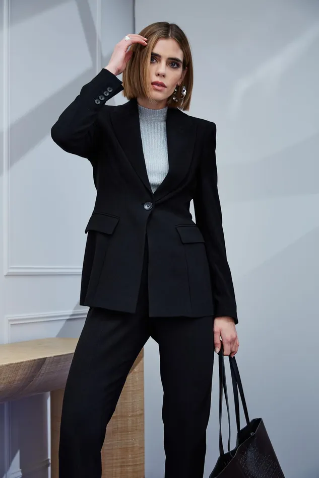 Outlet 8211 Women Suiting Elie Tahari Single Button Blazer Black