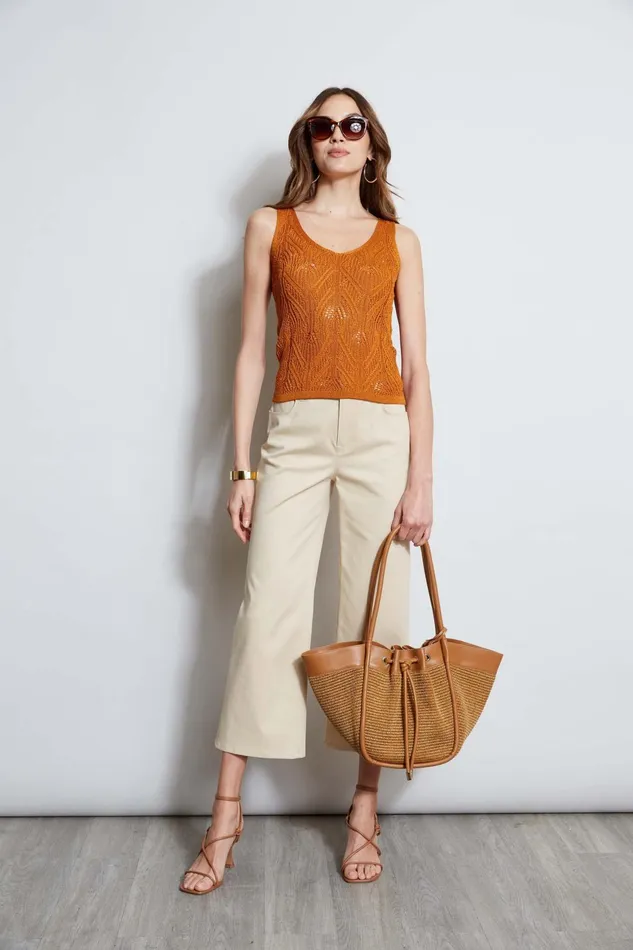 Outlet 8211 Women Tops Elie Tahari Cotton Crochet VNeck Sweater Ginger