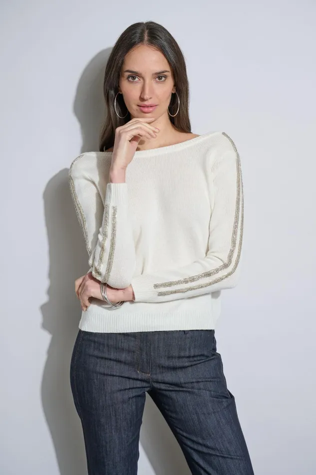 Outlet 8211 Women Tops Elie Tahari Embellished Merino Cashmere Sweater Sky White