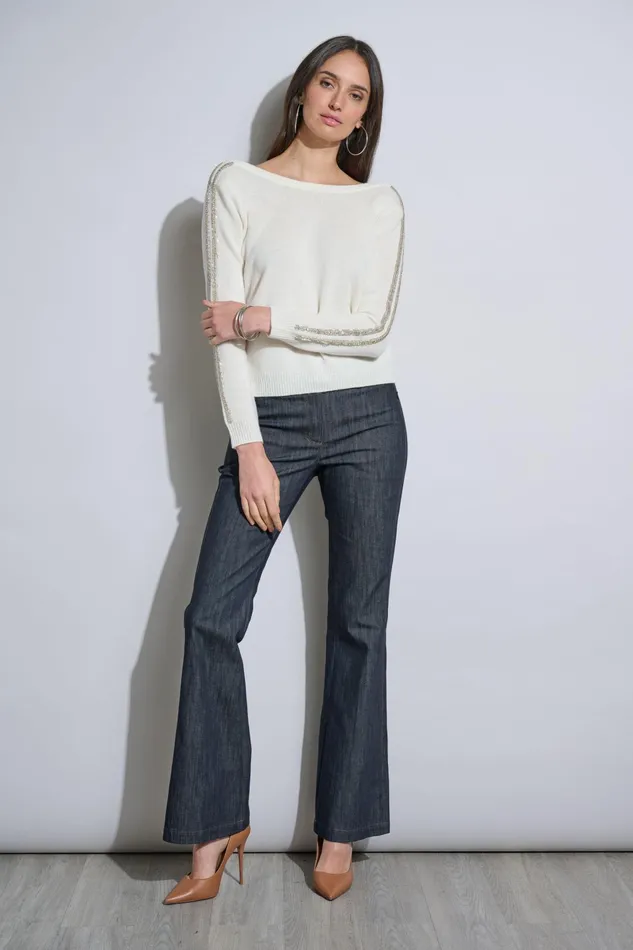 Outlet 8211 Women Tops Elie Tahari Embellished Merino Cashmere Sweater Sky White