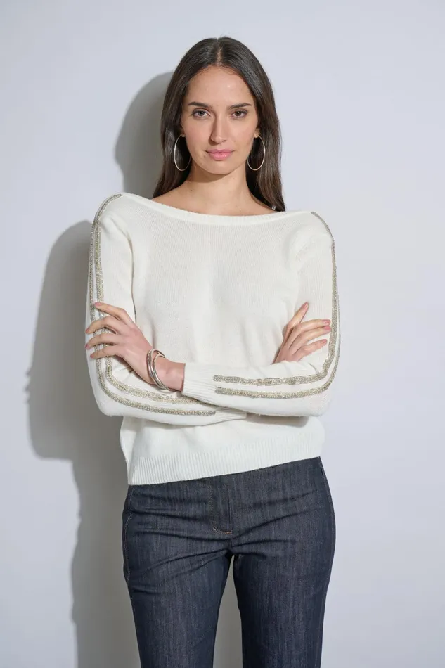 Outlet 8211 Women Tops Elie Tahari Embellished Merino Cashmere Sweater Sky White