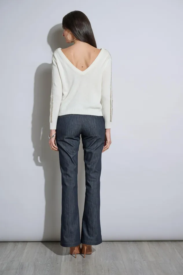 Outlet 8211 Women Tops Elie Tahari Embellished Merino Cashmere Sweater Sky White