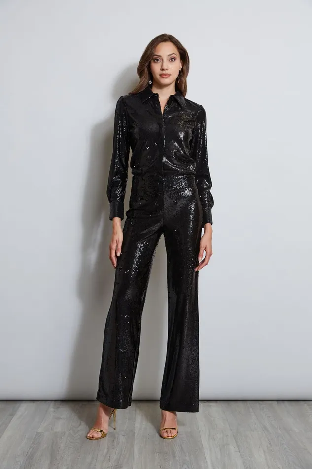 Outlet 8211 Women Tops Elie Tahari Sequin Button Down Shirt Black