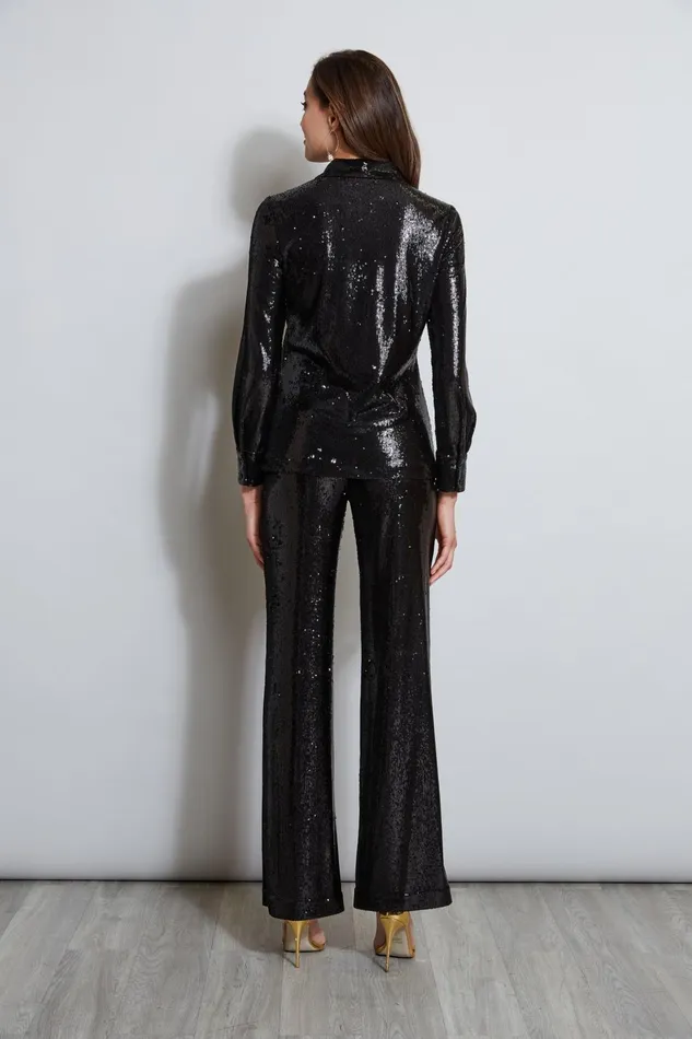 Outlet 8211 Women Tops Elie Tahari Sequin Button Down Shirt Black