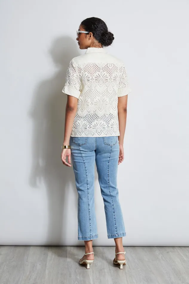 Outlet 8211 Women Tops Elie Tahari Short Sleeve Lace Utility Shirt Sand