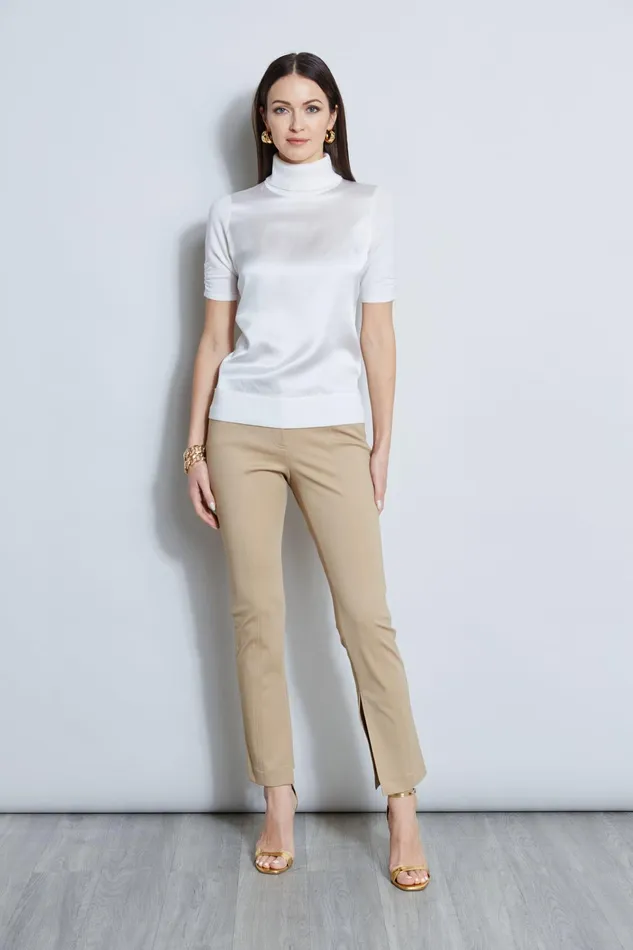 Outlet 8211 Women Tops Elie Tahari Short Sleeve Satin Front Sweater Fresh Pearl