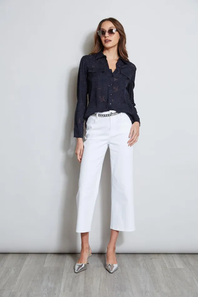 Outlet 8211 Women Tops Elie Tahari Silk Jacquard Utility Shirt Stargazer