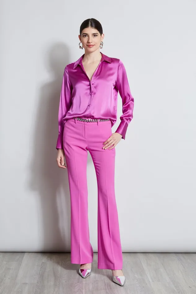 Outlet 8211 Women Tops Elie Tahari Silk Satin Button Down Shirt Peony