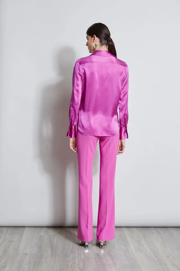 Outlet 8211 Women Tops Elie Tahari Silk Satin Button Down Shirt Peony