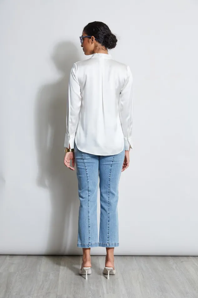 Outlet 8211 Women Tops Elie Tahari Silk Satin Contour Neck Shirt Fresh Pearl