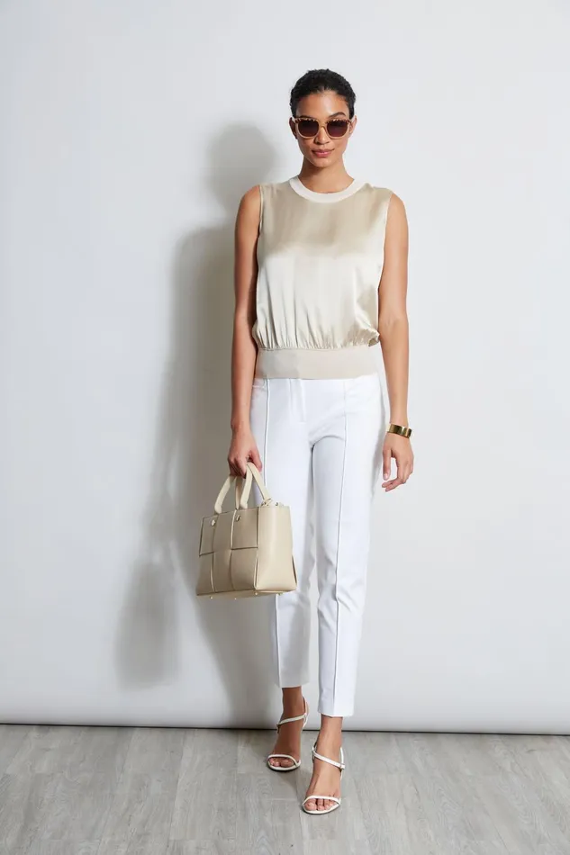 Outlet 8211 Women Tops Elie Tahari Silk Satin Rib Shirt Driftwood