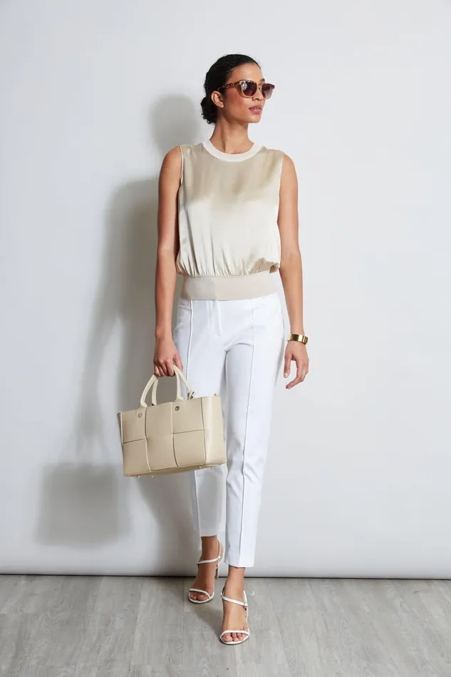 Outlet 8211 Women Tops Elie Tahari Silk Satin Rib Shirt Driftwood