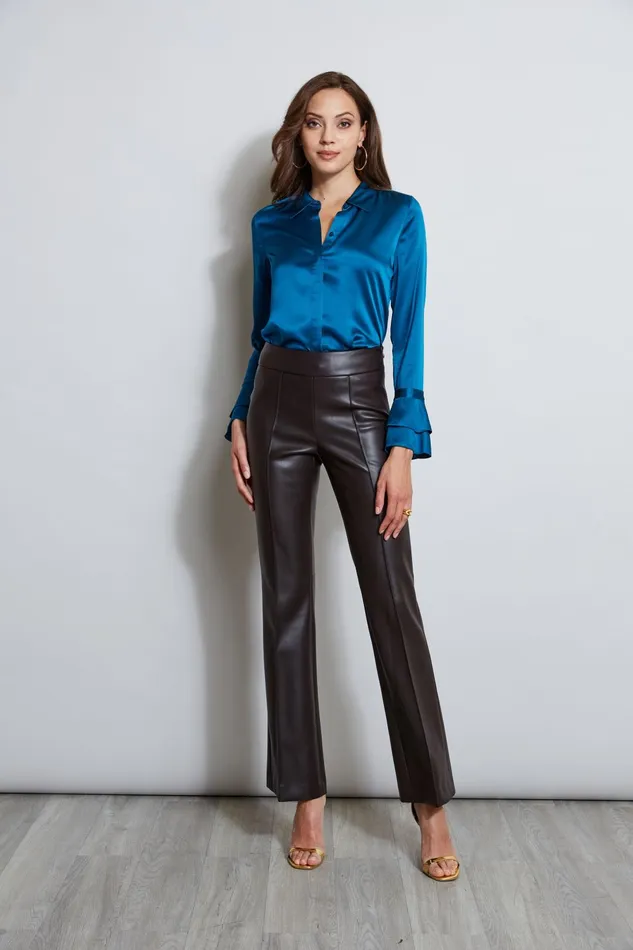 Outlet 8211 Women Tops Elie Tahari Silk Satin Ruffle Cuff Teal
