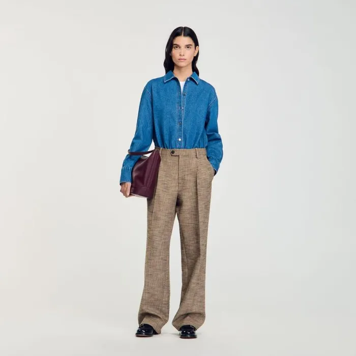 Pants and Shorts Women SANDRO Micro Houndstooth Trousers Brown