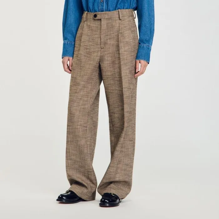 Pants and Shorts Women SANDRO Micro Houndstooth Trousers Brown