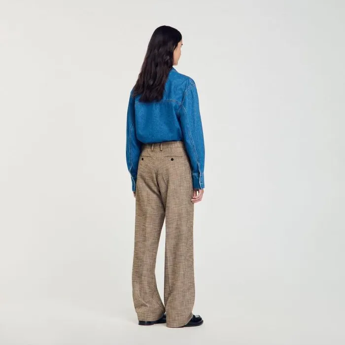 Pants and Shorts Women SANDRO Micro Houndstooth Trousers Brown