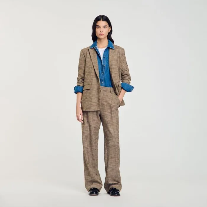 Pants and Shorts Women SANDRO Micro Houndstooth Trousers Brown