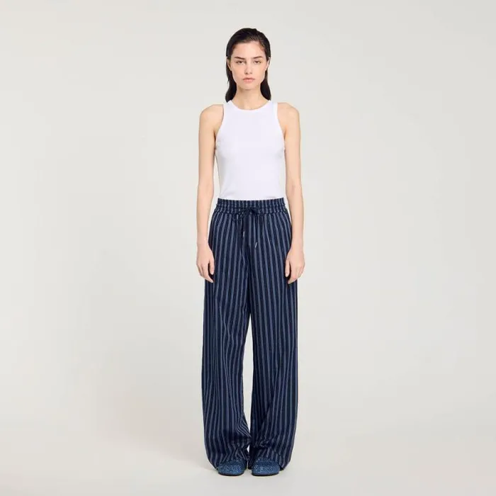 Pants and Shorts Women SANDRO Striped Trousers Blue