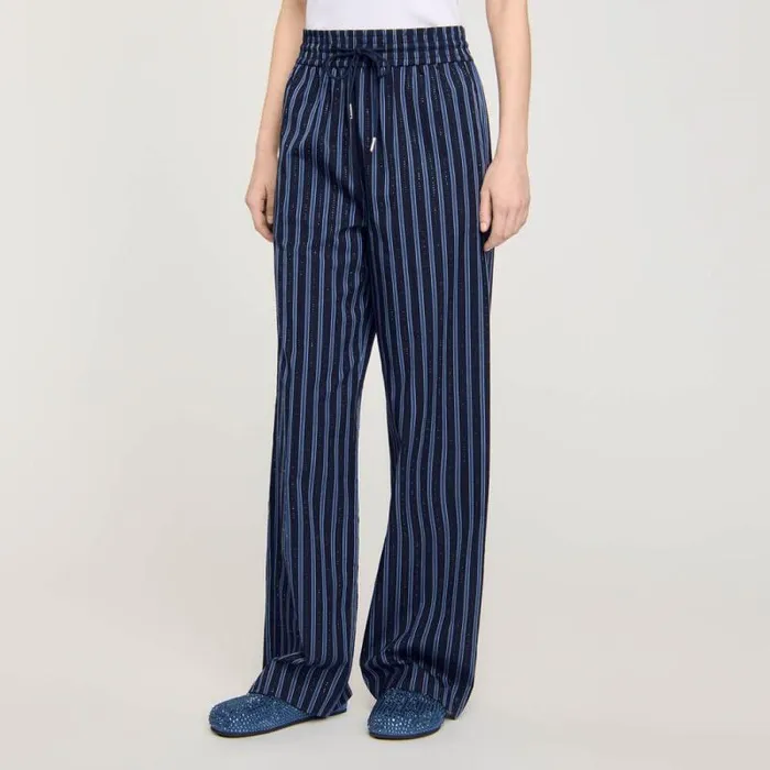 Pants and Shorts Women SANDRO Striped Trousers Blue