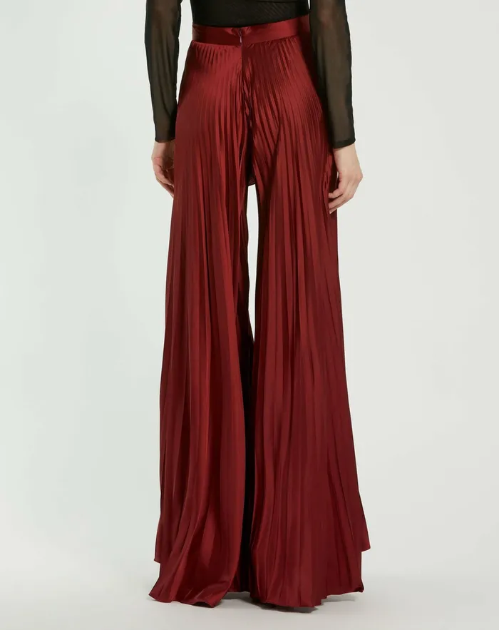 Pants Mac Duggal Women Pleated Charmeuse Wide Leg Pants Oxblood