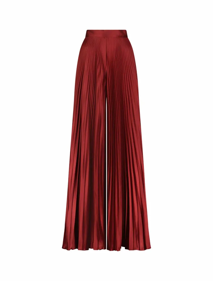 Pants Mac Duggal Women Pleated Charmeuse Wide Leg Pants Oxblood