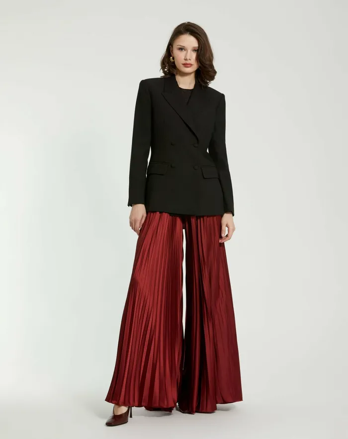 Pants Mac Duggal Women Pleated Charmeuse Wide Leg Pants Oxblood