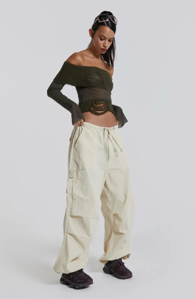Parachute Pants Women Jaded London Ecru Parachute Cargo Pants