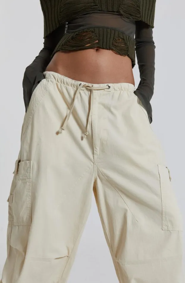Parachute Pants Women Jaded London Ecru Parachute Cargo Pants