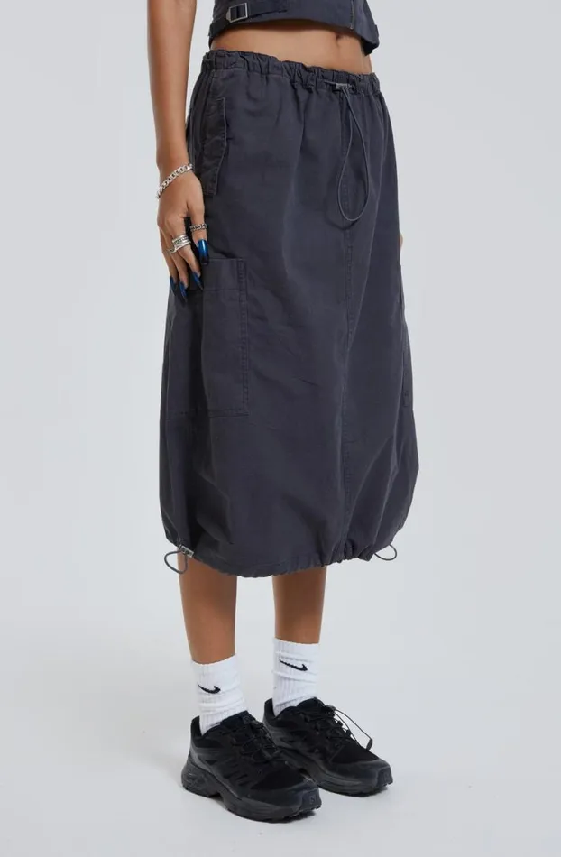 Parachute Pants Women Jaded London Vintage Grey Midi Cargo Skirt