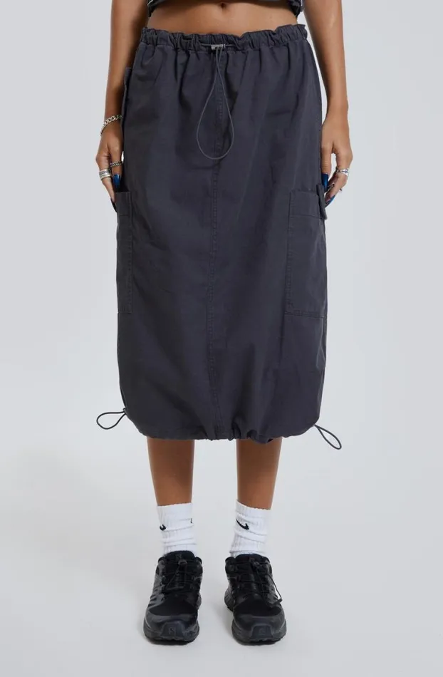 Parachute Pants Women Jaded London Vintage Grey Midi Cargo Skirt