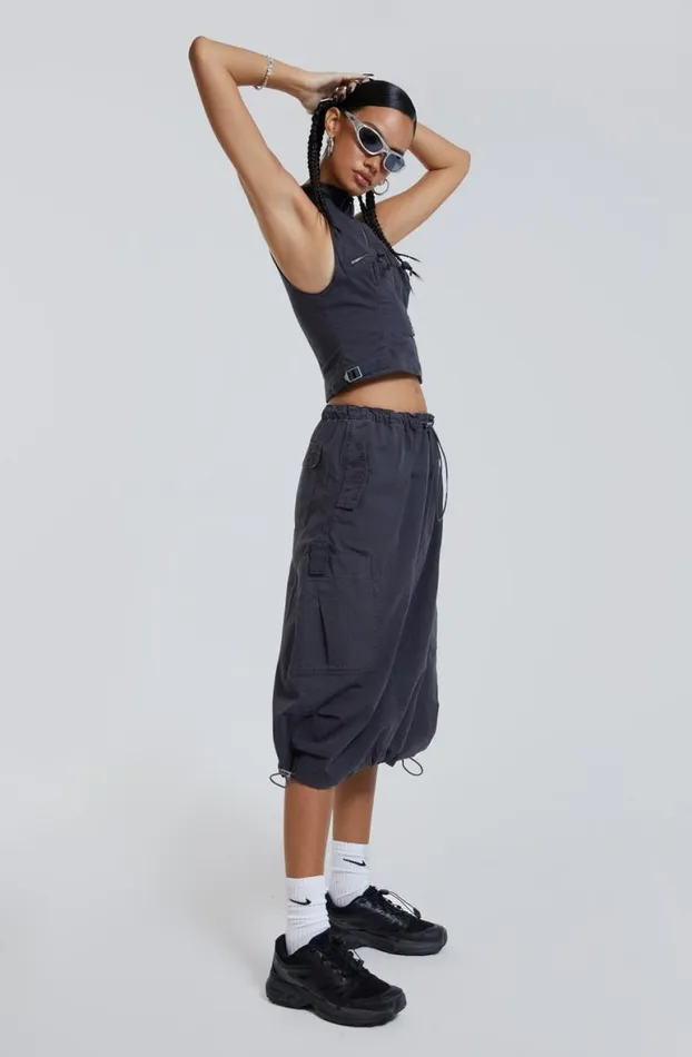 Parachute Pants Women Jaded London Vintage Grey Midi Cargo Skirt
