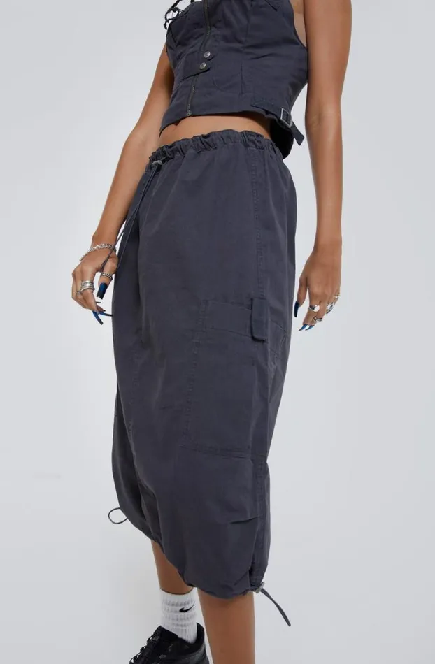 Parachute Pants Women Jaded London Vintage Grey Midi Cargo Skirt