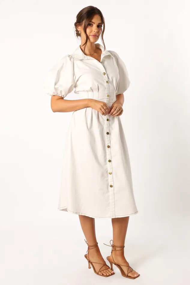 petalandpup Sollie Puff Sleeve Midi Dress 8211 White White Women Denim