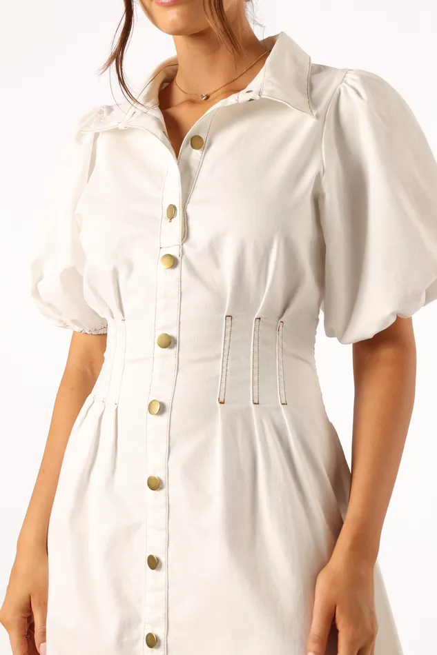 petalandpup Sollie Puff Sleeve Midi Dress 8211 White White Women Denim