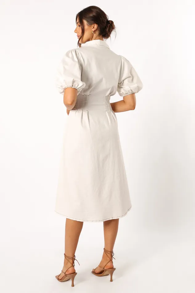 petalandpup Sollie Puff Sleeve Midi Dress 8211 White White Women Denim