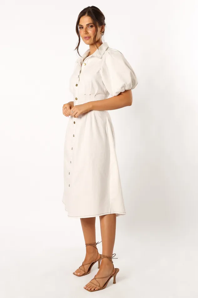 petalandpup Sollie Puff Sleeve Midi Dress 8211 White White Women Denim